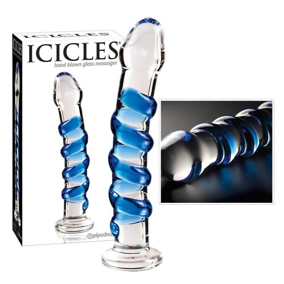 Icicles No. 5 - spiralni stakleni dildo (proziran-plavi)