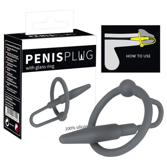 Silikonski penis plug sa glans prstenom (sivi)