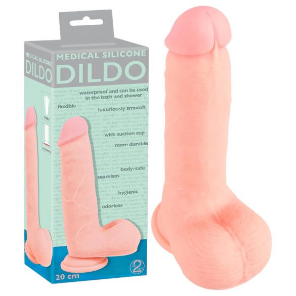 Medicinski silikon dildo, 20cm, prirodni ton