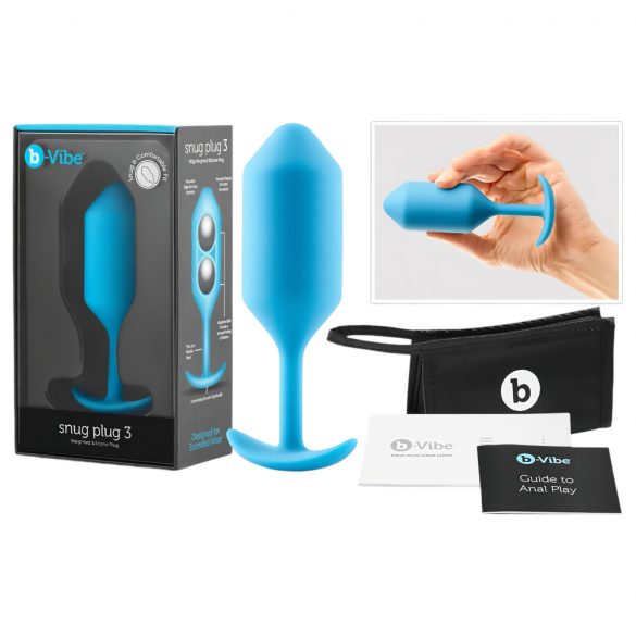 b-vibe Snug Plug 3 - dvojitý kuličkový anální kolík (180g) - modrý