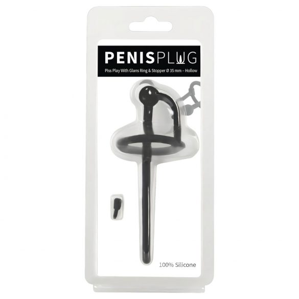 Penisplag - silikonski proširitelj uretre sa prstenom, crni (0,6 mm)