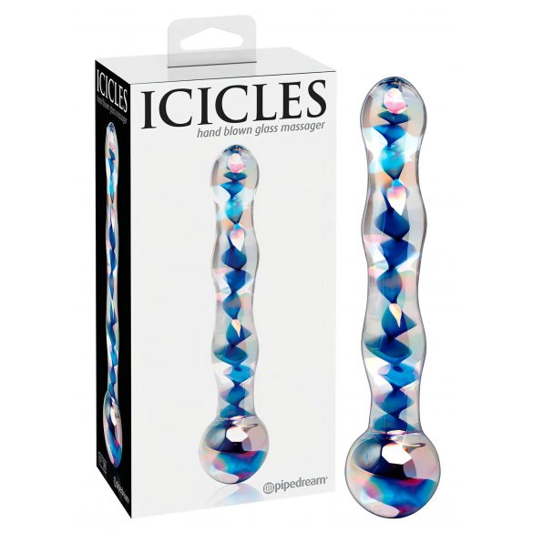 Icicles No. 08 - talasasta dvostruka staklena dilda (prozirno-plava)