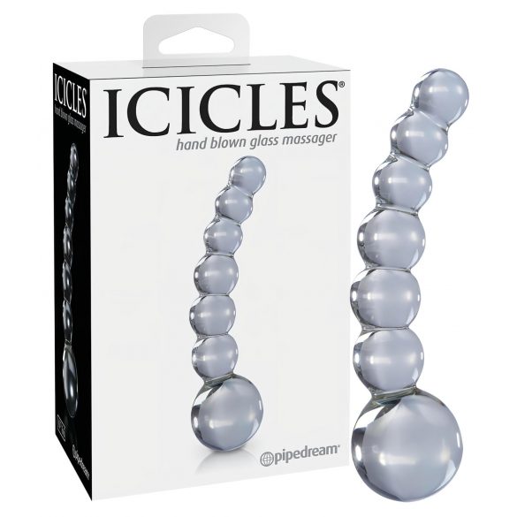 Icicles No. 66 - zakrivljeni stakleni dildo sa kuglicama (prozirno)