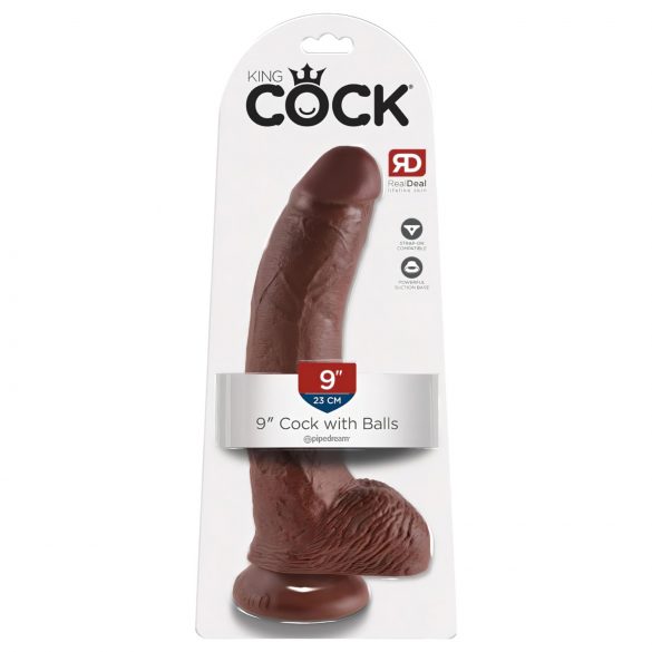 King Cock 9 - veliki dildo sa postoljem i testisima (23cm) - braon