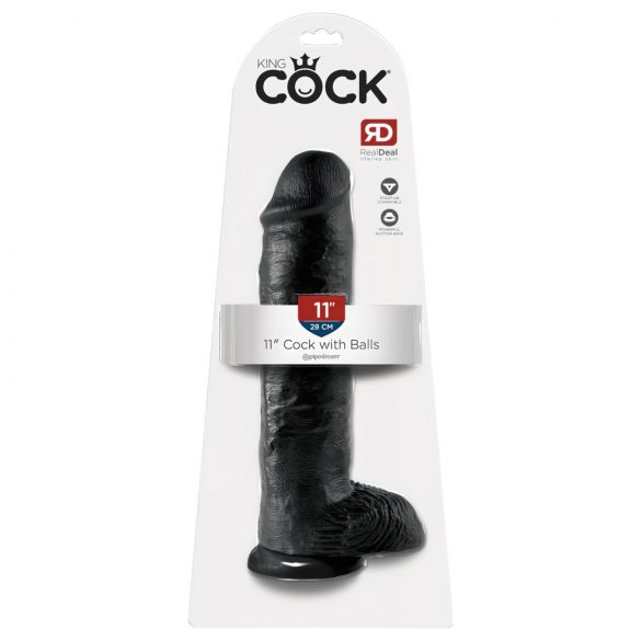 King Cock 11 - velké připínací, testikulární dildo (28 cm) - černé