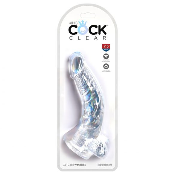 King Cock Clear 7,5 - připínací, testikulární dildo (19 cm)