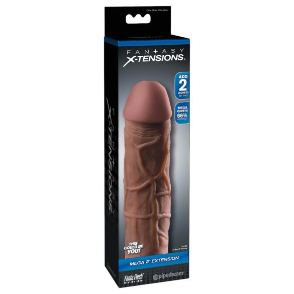 X-TENSION Mega 2 - realistični penis rukavac (20,3cm) - tamna boja