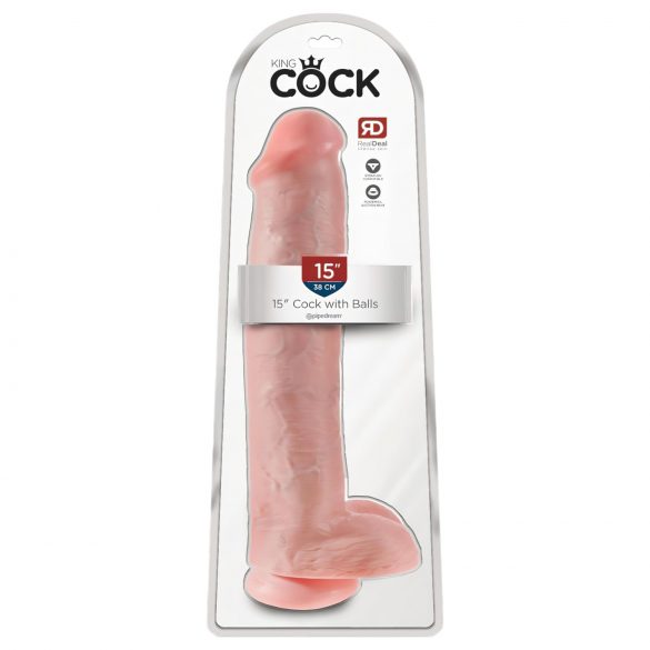 King Cock 15 - přísavný dildo s varlaty (38 cm) - tělová barva