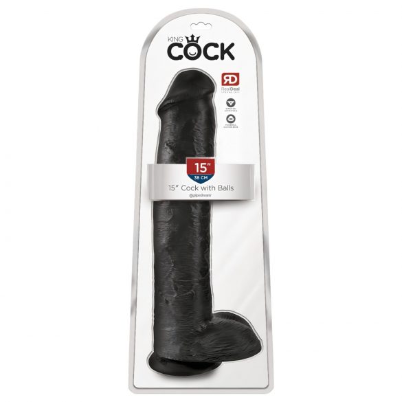 Kraljevski Dildo 15 sa Vakuum Baza, Crn (38cm)