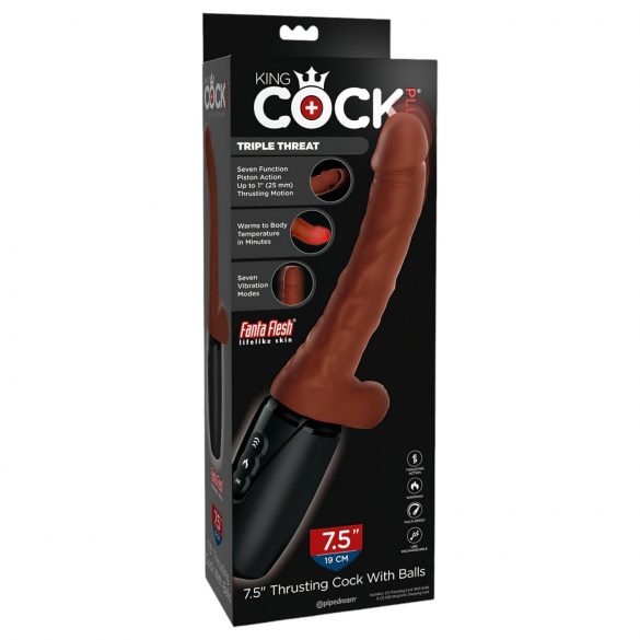 King Cock Plus 7,5 - smeđi realistični vibrator sa testisima