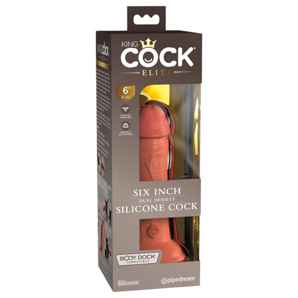 King Cock Elite 6 - stvarni dildo s postoljem (15cm) - tamni