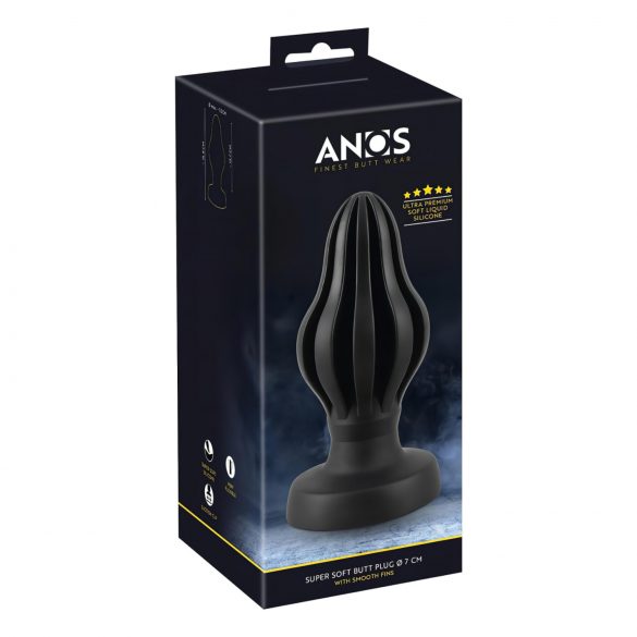 ANOS - rebrasti mekani analni plug - 7cm (crni)