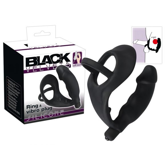 Crni Velvet - analni vibrator s prstenom za penis i testise (crni)