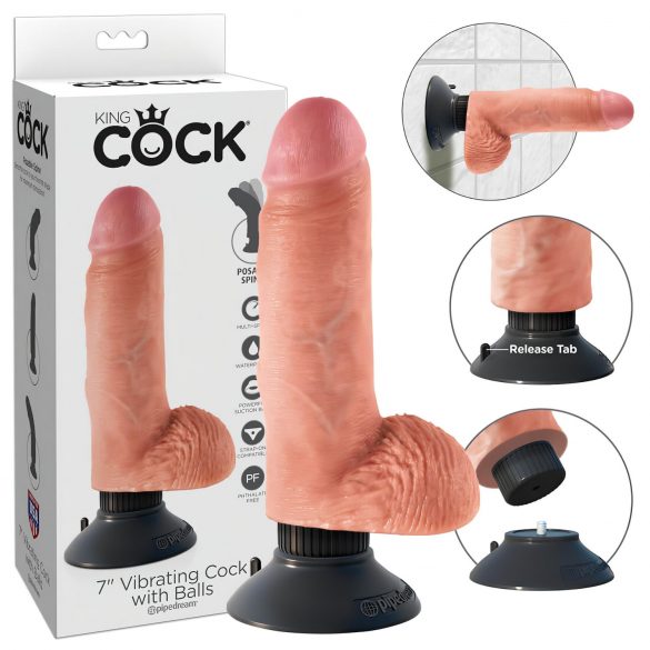 King Cock 7 vibrantni dildo sa postoljem (18 cm) - prirodno