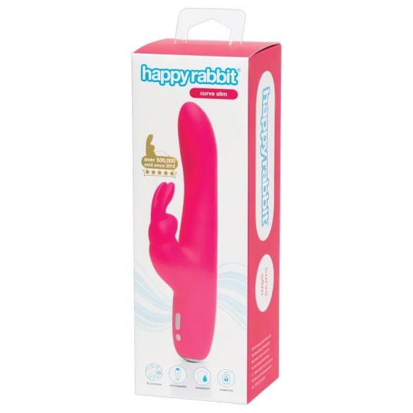 Happyrabbit Curve Slim - vodootporni vibrator sa klitoralnim dodatkom (pink)