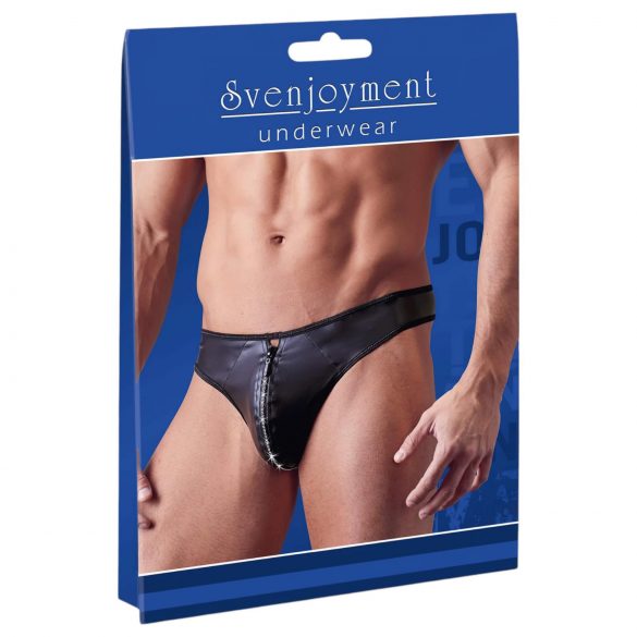 Svenjoyment - sjajni muški tanga sa zipom od strasa (crna) - 2XL