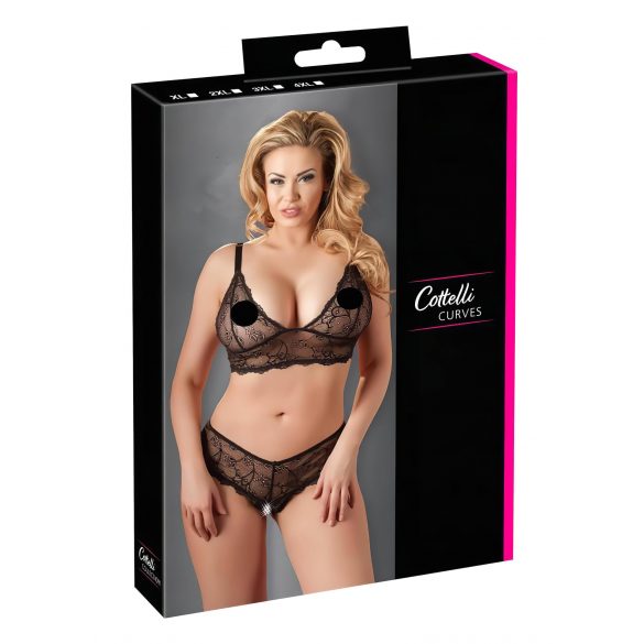 Cottelli Plus Size - jemná krajková podprsenka set (černá) - XXXXL