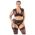 Cottelli Plus Size - kristali, čipkasti donji veš set (crni)