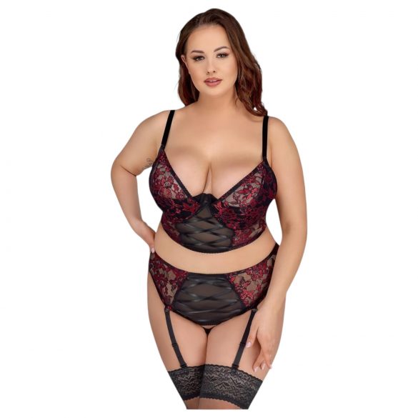 Cottelli Plus Size - Set brushaltera i haltera (crno-crveno)