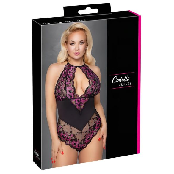 Cottelli Plus Size - cvetni bodi (crno-ljubičasti)