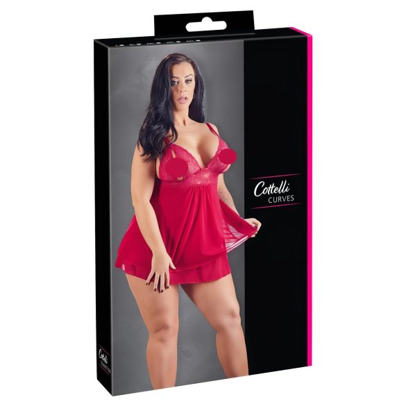 Cottelli Plus - čipkasti babydoll, crvena нежnost - 2XL