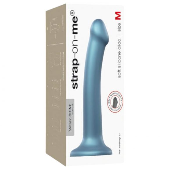 Strap-on-me Metallic Shine M - dildo vhodné pro pokožku - střední (metalická modrá)