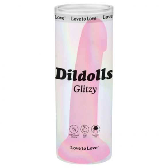 Dildolls Glitzy - Ružičasti silikonski dildo sa postoljem