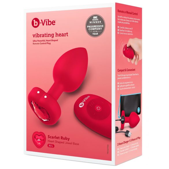 b-vibe srce - punjivi bežični analni vibrator (crveni)