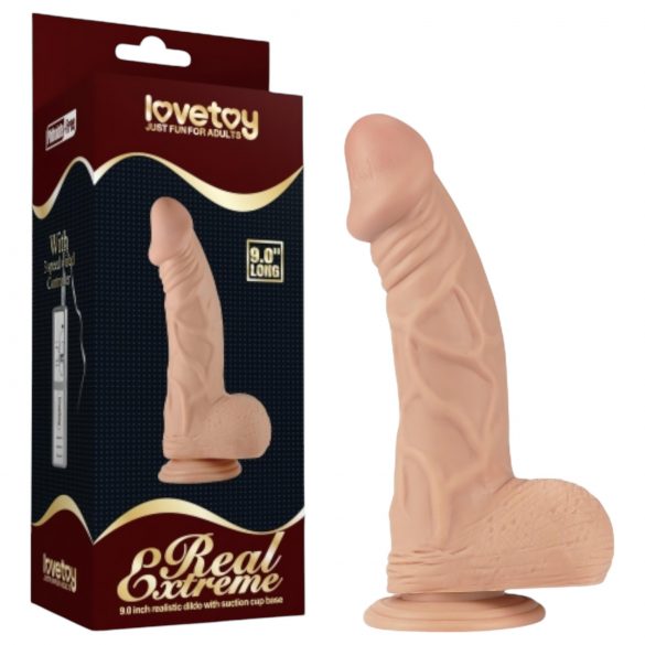 Lovetoy Real Extreme - vakuumska baza, dildo sa testisima - 23cm (naturalan)