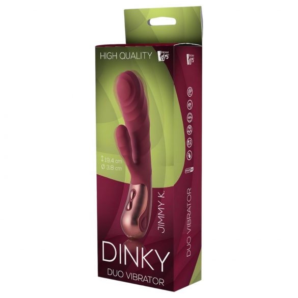 Dinky Jimmy K. Duo - crveni vibrator sa klitoralnim nastavkom, punjiv