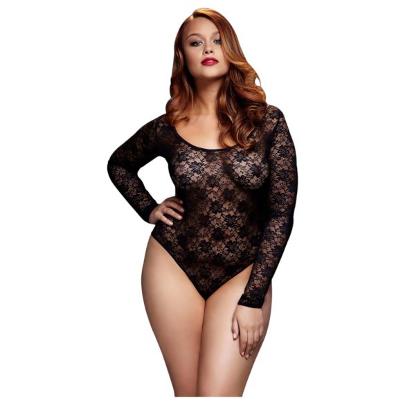 BACI Plus Size čipkani body, crni - dugih rukava (XL-XXL)