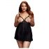 BACI Plus Size - otvoren, tačkasti babydoll - crni (XL-XXL)