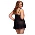 Baci Plus Size - tečkované, na prsou otevřené babydoll - černé (XL-XXL)